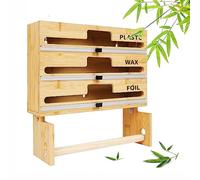 Plastic Wrap Dispenser with Cutter and Paper Towel Holder, 4 in 1 Kitchen Organizer and Storage for Foil and Plastic Wrap, Bamboo Roll Holder Compatible with 12'' Roll