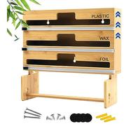 Plastic Wrap Dispenser with Cutter, Multi-Use Organizer for Kitchen Rolls, Bamboo Storage Solution for Easy Access