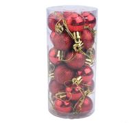 Plastic Xmas Tree Ornaments 3cm 24pcs Shiny Matte Glitter(Red)