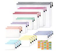 Plastic Zip Wallets A4 Folders - 24PCS Zip Lock Bags Waterproof Document File Folders Multi-Size Storage Bags Mesh Zipper Pouches for School, Office, Home and Travel (A3 B4 A4 B5 A5 B6 A6 Bill B8)