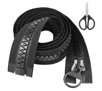 Plastic Zip with Scissors, 150cm Extra Long Zips Chunky Zip, Large Separable Black Waterproof ZipS Replacement for Jackets, Heavy Duty Open Ended Zips for Coat Down Jacket Sewing Tailor Tents