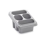 Plasticforte High Grade Plastic Sink Tidy Cutlery Drainer Holder Caddy Kitchen Sink Caddy 3-4 Compartments Silverware Holder (Silver, 4 compartments wide)