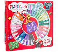 Plasticine Colour Wheel Arts and Crafts Set - 32 Tubes of Non-Drying Modelling Clay, 24 Colours Including Neon, Cutters, Tool, Mat & Roller for Kids Aged 5+, Creative Fun That Lasts