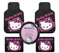 Plasticolor 008890ZA1 Hello Kitty Collage Hot Pink Sanrio Front & Rear Floor Mats and Steering Wheel Cover Set for Car Truck SUV - 5PC