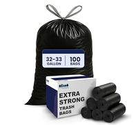 Plasticplace 32-33 Gallon Trash Bags │ 1.2 Mil │ Drawstring Garbage Can Liners │ 33” x 39”, Black, 100 Count