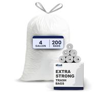 Plasticplace 4 Gallon White Drawstring Bags, 200 Count, Plastic
