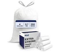 Plasticplace 4 Gallon White Drawstring Bin Bags, Leak-Proof Bin Liners for Small Rubbish Bin, Bathroom, Kitchen, Office, and Car Use 200 Count (Pack of 1) - 0.7 Mil