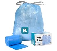 Plasticplace Code K Compatible (50 Count) Blue Recycling Bags Drawstring Rubbish Bin Liners 10 Gallon / 38 Liter 24.4" x 28"