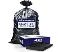 Plasticplace CON55X6 Contractor Trash Bags 55-60 Gallon │ 6.0 Mil │ Black Heavy Duty Garbage Bag │ 36” x 58” (25 Count)