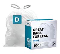 Plasticplace Custom Fit Bin Bags, Compatible with simplehuman Code D (100 Count) White Drawstring Bin Liners 5.3 Gallon / 20 Liter, 15.75" x 28"