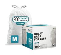 Plasticplace Custom Fit Bin Bags Compatible with Simplehuman Code M 12 Gallon Drawstring Rubbish Bags 200 Count Tear-Resistant Rubbish Bin Liners for Kitchen and Office 1.2 Mil White 21" x 30.5"