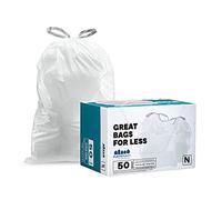 Plasticplace Custom Fit Bin Bags, Compatible with simplehuman Code N (50 Count) White Drawstring Bin Liners 12-13 Gallon / 45-50 Liters, 22.5" x 31.5"