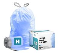 Plasticplace Custom Fit Blue Drawstring Bin Bags, Compatible with Simplehuman Code H, Tear-Resistant, Scent-Free, for Indoor Use Home Office Rubbish Bags (100 Count), 8-9 Gallon / 30-35L, 18.5" x 28"