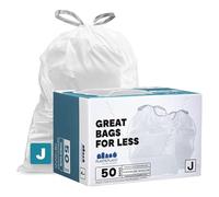 Plasticplace Custom Fit Rubbish Bags, Compatible with simplehuman Code J (50 Count), White Drawstring Rubbish Liners 10-10.5 Gallon / 38-40 Liter, 21" x 28"