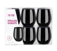 PLASTICPRO 12 Pack Black Plastic Wine Glasses Stemless Disposable 12 oz BPA Free Shatterproof Plastic Wine Cups Wine Glasses for Parties