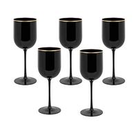 PLASTICPRO Black Wine Cup with Gold rim Plastic Wine Glasses Set of 10 Elegant Wine Goblets Hard Plastic Wine Cups on Stem 12 Ounce