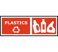 Plastics Recycling | 45cm x 15cm | Blue - Vinyl Sign for Waste Bins, Offices, Schools, Public Spaces, Sustainability