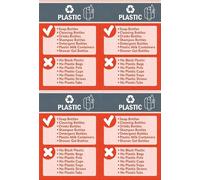 Plastics recycling bin sign, Yes/No, 100x150mm, pack of 4 stickers on A4 sheet