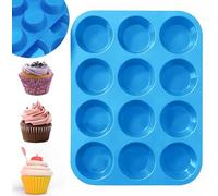 plastific 12 Cup Silicone Muffin Tray Blue, Non Stick Cupcake Baking Mould | Yorkshire Pudding Mould | Bakeware Tray
