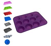 plastific 12 Large Silicone Muffin Yorkshire Pudding Mould Cupcake Baking Bakeware Tray (Purple)