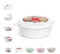 plastific 2L Plastic Freezer Microwave Pot Food Storage Container Tub with Ventilated Lid Heating Food, Steam Release Vent, Kitchen Air-tight Food Storage Box (White) (PLASTIFIC)