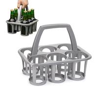 plastific 6 x Plastic Beer Garden Glass Collector Carrier Milk Bottle Holder Bottles Storage Saver Drinks Organizer Holding Container with Handle (A: Silver)