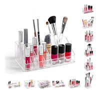 plastific Acrylic Makeup Cosmetic Multi-function Organiser, Lipsticks Brush Organizer Great Capacity for Dresser, Vanity Table, Bedroom and Bathroom (16 Compartments (12.7 x 22.2 x 8cm))