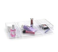 plastific Acrylic Makeup Organizer Set of 4 | Clear Cosmetic Storage Box for Lipsticks, Brushes, Vanity, Dresser & Bathroom