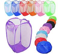 PLASTIFIC Foldable Pop Up Mesh Washing Laundry Basket Bag Bin Hamper Toy Tidy Storage Organiser Laundry Net Bag Clothes Bags (1 x Orange Foldable Basket Bag)