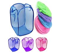 PLASTIFIC Foldable Pop Up Mesh Washing Laundry Basket Bag Bin Hamper Toy Tidy Storage Organiser Laundry Net Bag Clothes Bags (1 x Blue Foldable Basket Bag)