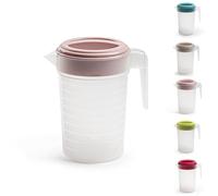 PLASTIFIC Food Grade Jug - Perfect for Stock Gravy - Microwave Safe - Kitchen Homebrew Liquids - Microwave Safe Pitcher (with Pink Lid, 2L)