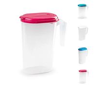 PLASTIFIC Food Grade Jug - Perfect for Stock Gravy - Microwave Safe - Kitchen Homebrew Liquids - Microwave Safe Pitcher (Frost with Fuchsia Lid, 1.6L)