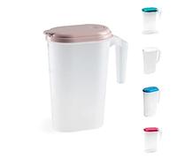 PLASTIFIC Food Grade Jug - Perfect for Stock Gravy - Microwave Safe - Kitchen Homebrew Liquids - Microwave Safe Pitcher (Frost with Pink Lid, 1.6L)