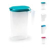 PLASTIFIC Food Grade Jug - Perfect for Stock Gravy - Microwave Safe - Kitchen Homebrew Liquids - Microwave Safe Pitcher (Frost with Turquoise Lid, 1.6L)