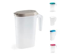 PLASTIFIC Food Grade Jug - Perfect for Stock Gravy - Microwave Safe - Kitchen Homebrew Liquids - Microwave Safe Pitcher (Frost with Taupe Lid, 1.6L)