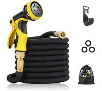 PLASTIFIC Garden Hose Pipe Expandable Lawn Garden Hose Anti-Leakage - Flexible Lightweight Easy Storage Expanding Garden Hose with 8 Function Spray Nozzle (75 FT, Black with Pouch)