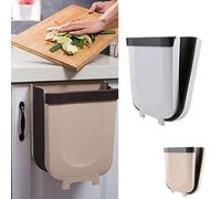 plastific Kitchen Over Cabinet Drawer Door Hanging Organizer Basket Balance Attach a Trash Waste Bin Box (White - Folding Trash Can)