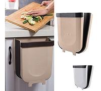 plastific Kitchen Over Cabinet Drawer Door Hanging Organizer Basket Balance Attach a Trash Waste Bin Box (Beige - Folding Trash Can)