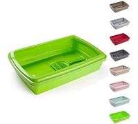 PLASTIFIC Large Cat Litter Tray or Set with Bowls + Scoop Open Plastic Box Toilet Rim Easy Cleaning Litter Tray, Litter Box, Kittens/Cats (Green)