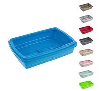 PLASTIFIC Large Cat Litter Tray or Set with Bowls + Scoop Open Plastic Box Toilet Rim Easy Cleaning Litter Tray, Litter Box, Kittens/Cats (47x31 x11cm, Blue)