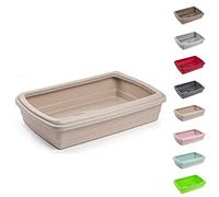 PLASTIFIC Large Cat Litter Tray or Set with Bowls + Scoop Open Plastic Box Toilet Rim (Taupe)