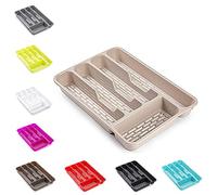 plastific Large CUTLERY TRAY Flatware Organiser Strong Plastic Drawer Sliding Tidy Cutlery Drawer Tray | Kitchen Storage Utensils and Knives Organizer (33 x 24 x 4.3, Taupe)