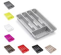 plastific Large CUTLERY TRAY Flatware Organiser Strong Plastic Drawer Sliding Tidy Cutlery Drawer Tray | Kitchen Storage Utensils and Knives Organizer (33 x 24 x 4.3, Silver)