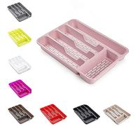 plastific Large Cutlery Tray Flatware Organiser Strong Plastic Drawer Sliding Tidy Cutlery Tray for Drawer, Plastic Cutlery Drawer Organiser (33 x 24 x 4.3, Pink)