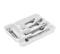 plastific Large CUTLERY TRAY Flatware Organiser Strong Plastic Drawer Sliding Tidy Rack Holder Drawer Insert Tidy Storage, 33.5 x 26.5 x 4.5 cm - Solid Base, White