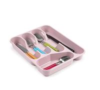 plastific Large CUTLERY TRAY Flatware Organiser Strong Plastic Drawer Sliding Tidy Rack Holder Drawer Insert Tidy Storage, 33.5 x 26.5 x 4.5 cm - Solid Base, Pink