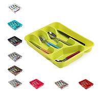 plastific Large CUTLERY TRAY Flatware Organiser Strong Plastic Drawer Sliding Tidy Rack Holder Drawer Insert Tidy Storage, 33.5 x 26.5 x 4.5 cm - Solid Base, Green
