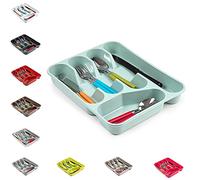 plastific Large CUTLERY TRAY Flatware Organiser Strong Plastic Drawer Sliding Tidy Rack Holder Drawer Insert Tidy Storage, 33.5 x 26.5 x 4.5 cm - Solid Base, Mint Green