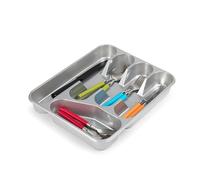 PLASTIFIC Large CUTLERY TRAY Flatware Organiser Strong Plastic Drawer Sliding Tidy Rack Holder Drawer Insert Tidy Storage, 33.5 x 26.5 x 4.5 cm - Solid Base, Silver