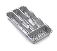 PLASTIFIC Large CUTLERY TRAY Utensils Spoon Fork Holder Flatware Organiser for Kitchen Organiser Strong Plastic Drawer Sliding Tidy (33 x 17.5 x 4.3 slim, Silver)